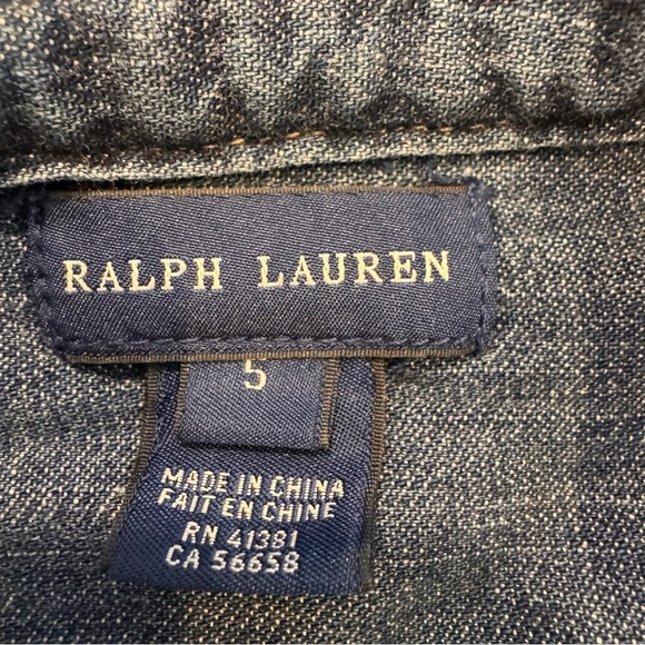Ralph Lauren Girls Denim Button Up Dress, Long Sleeve Belt Size 5 - Picture 7 of 11